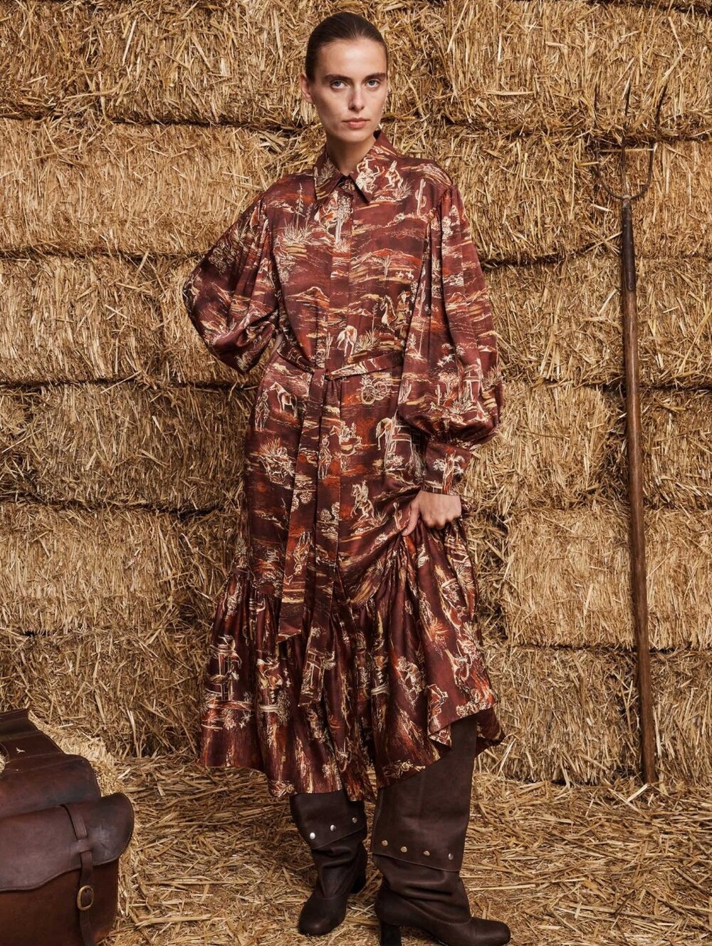Alemais Ezra Silk Shirtdress in Chocolate